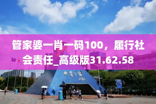管家婆一肖一码100，履行社会责任_高级版31.62.58