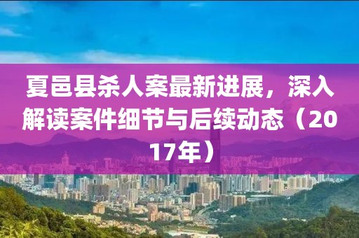 夏邑县杀人案最新进展，深入解读案件细节与后续动态（2017年）