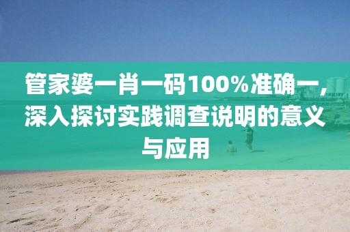 管家婆一肖一码100%准确一,深入探讨实践调查说明的意义与应用