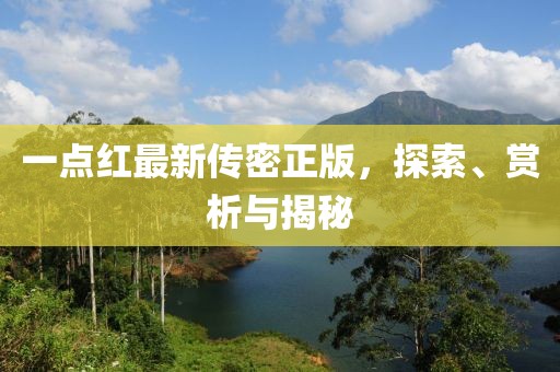 一点红最新传密正版，探索、赏析与揭秘