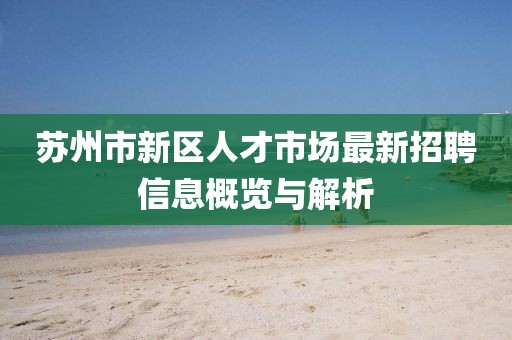 苏州市新区人才市场最新招聘信息概览与解析