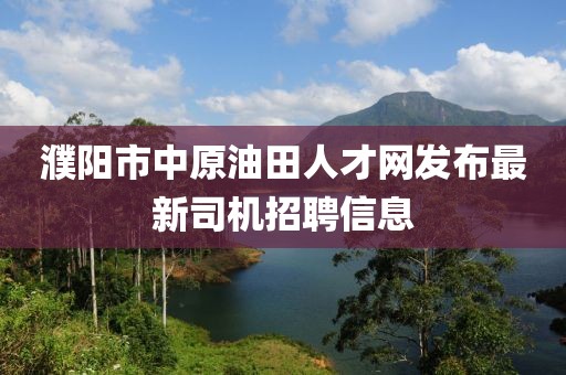 濮阳市中原油田人才网发布最新司机招聘信息