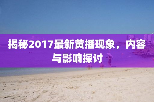 揭秘2017最新黄播现象，内容与影响探讨